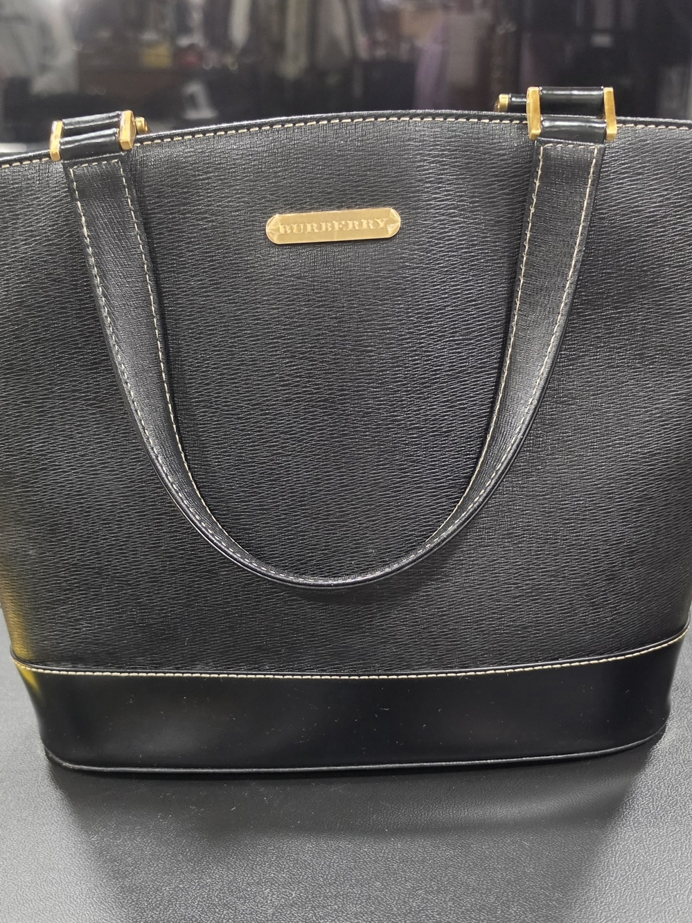 Burberry Black  Leather Tote with Gold Hardware